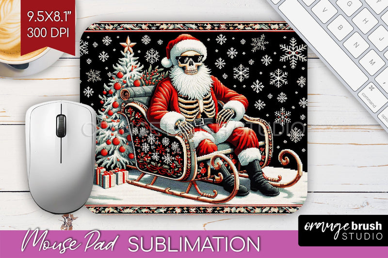 Christmas Skeleton Mouse Pad Sublimation - Santa Skull PNG Sublimation OrangeBrushStudio 