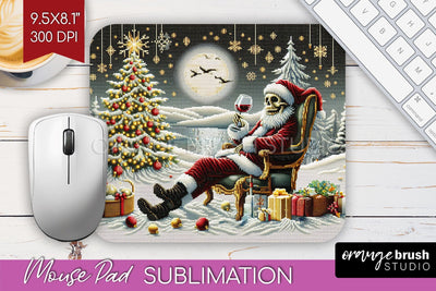 Christmas Skeleton Mouse Pad Sublimation - Santa Skull PNG Sublimation OrangeBrushStudio 
