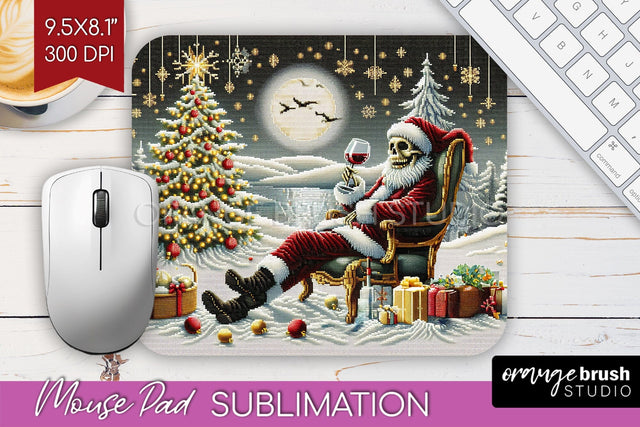 Christmas Skeleton Mouse Pad Sublimation - Santa Skull PNG Sublimation OrangeBrushStudio 