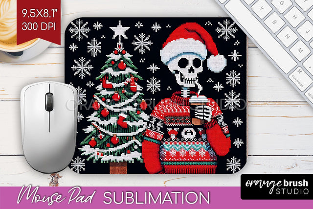 Christmas Skeleton Mouse Pad Sublimation - Santa Skull PNG Sublimation OrangeBrushStudio 