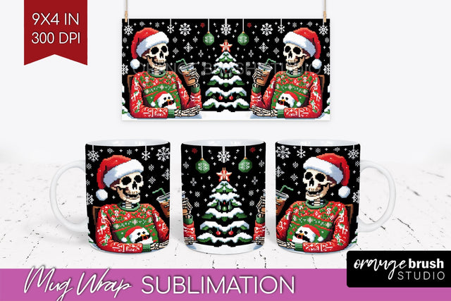 Christmas Skeleton Mug Wrap - Santa Mug Sublimation 15 Oz Sublimation OrangeBrushStudio 