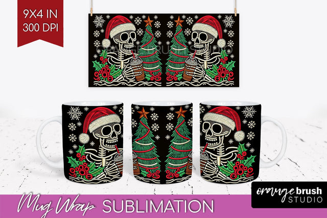 Christmas Skeleton Mug Wrap - Santa Mug Sublimation 15 Oz Sublimation OrangeBrushStudio 