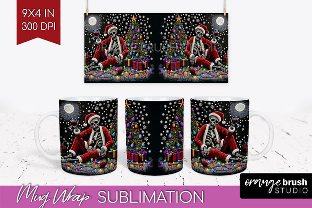 Christmas Skeleton Mug Wrap - Santa Mug Sublimation 15 Oz Sublimation OrangeBrushStudio 