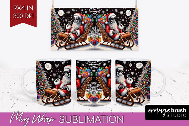 Christmas Skeleton Mug Wrap - Santa Mug Sublimation 15 Oz Sublimation OrangeBrushStudio 