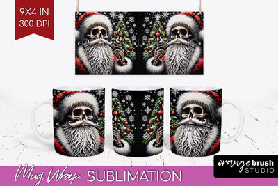 Christmas Skeleton Mug Wrap - Santa Mug Sublimation 15 Oz Sublimation OrangeBrushStudio 