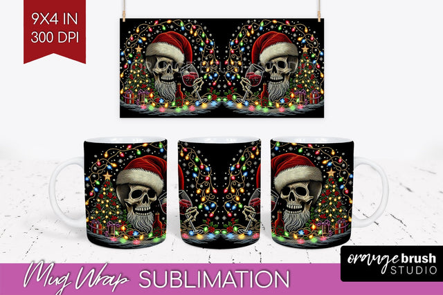 Christmas Skeleton Mug Wrap - Santa Mug Sublimation 15 Oz Sublimation OrangeBrushStudio 