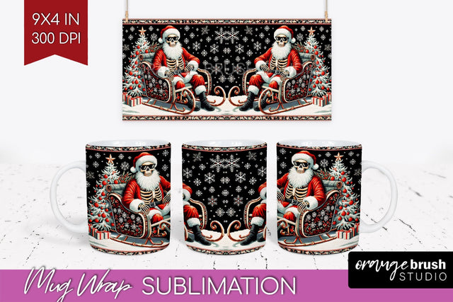 Christmas Skeleton Mug Wrap - Santa Mug Sublimation 15 Oz Sublimation OrangeBrushStudio 