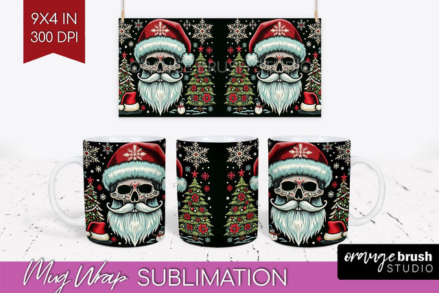 Christmas Skeleton Mug Wrap - Santa Mug Sublimation 15 Oz Sublimation OrangeBrushStudio 