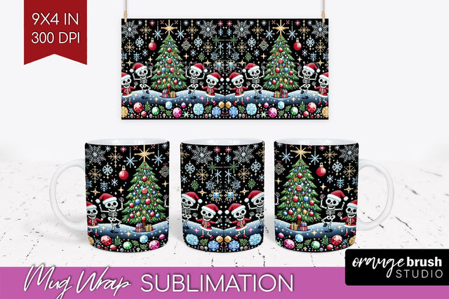 Christmas Skeleton Mug Wrap - Santa Mug Sublimation 15 Oz Sublimation OrangeBrushStudio 