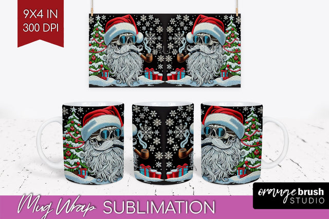 Christmas Skeleton Mug Wrap - Santa Mug Sublimation 15 Oz Sublimation OrangeBrushStudio 