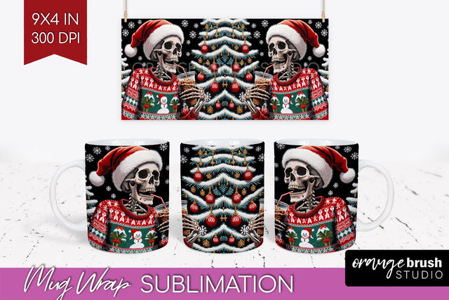 Christmas Skeleton Mug Wrap - Santa Mug Sublimation 15 Oz Sublimation OrangeBrushStudio 