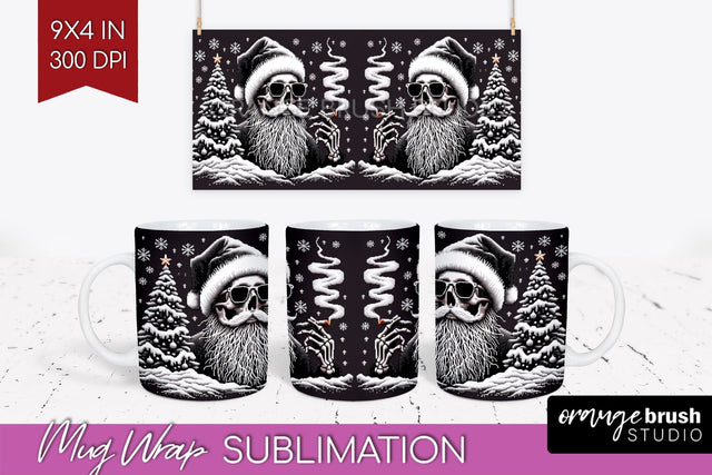Christmas Skeleton Mug Wrap - Santa Mug Sublimation 15 Oz Sublimation OrangeBrushStudio 