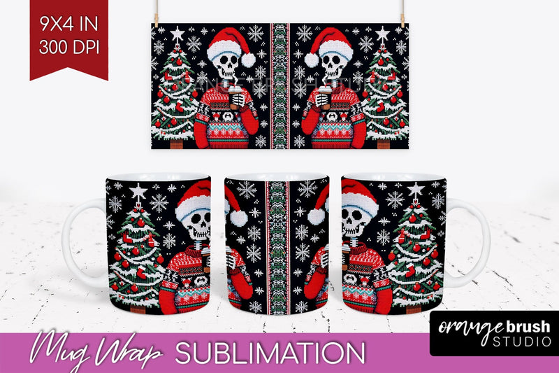 Christmas Skeleton Mug Wrap - Santa Mug Sublimation 15 Oz Sublimation OrangeBrushStudio 
