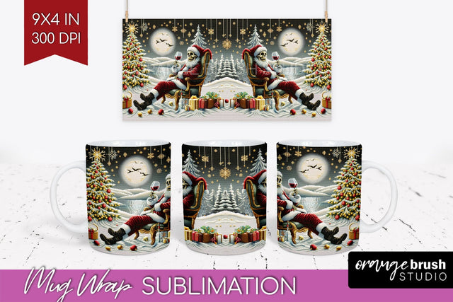Christmas Skeleton Mug Wrap - Santa Mug Sublimation 15 Oz Sublimation OrangeBrushStudio 