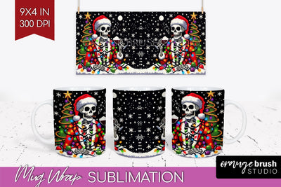 Christmas Skeleton Mug Wrap - Santa Mug Sublimation 15 Oz Sublimation OrangeBrushStudio 