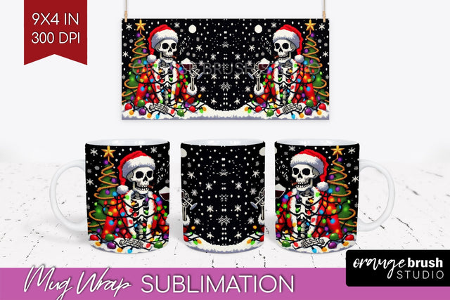 Christmas Skeleton Mug Wrap - Santa Mug Sublimation 15 Oz Sublimation OrangeBrushStudio 