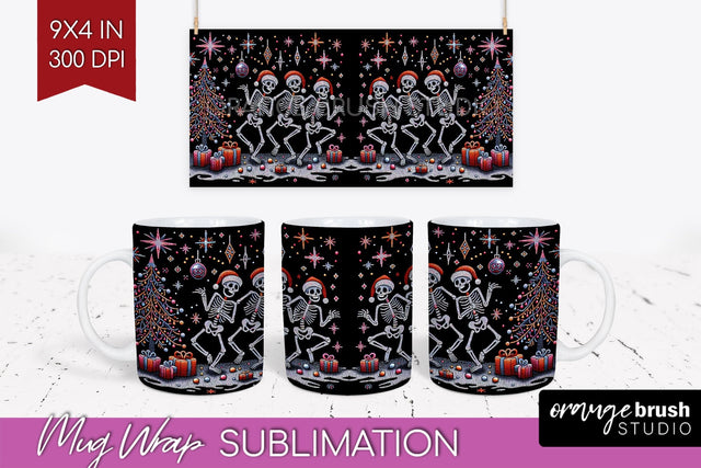 Christmas Skeleton Mug Wrap - Santa Mug Sublimation 15 Oz Sublimation OrangeBrushStudio 
