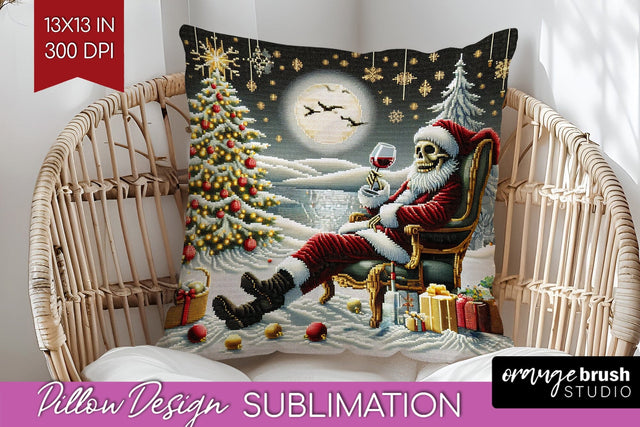 Christmas Skeleton Pillow Sublimation - Santa Pillow Cover Sublimation OrangeBrushStudio 