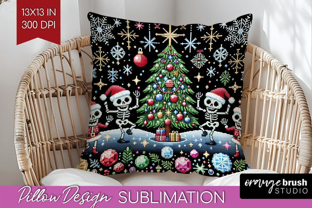 Christmas Skeleton Pillow Sublimation - Santa Pillow Cover Sublimation OrangeBrushStudio 