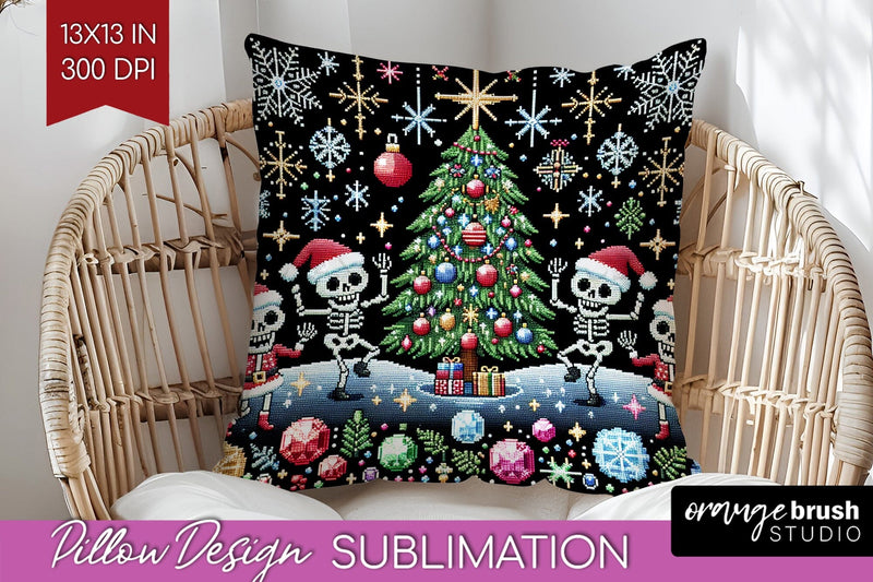 Christmas Skeleton Pillow Sublimation - Santa Pillow Cover Sublimation OrangeBrushStudio 