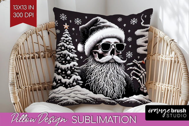 Christmas Skeleton Pillow Sublimation - Santa Pillow Cover Sublimation OrangeBrushStudio 