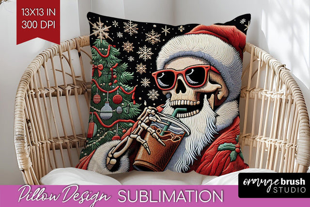 Christmas Skeleton Pillow Sublimation - Santa Pillow Cover Sublimation OrangeBrushStudio 