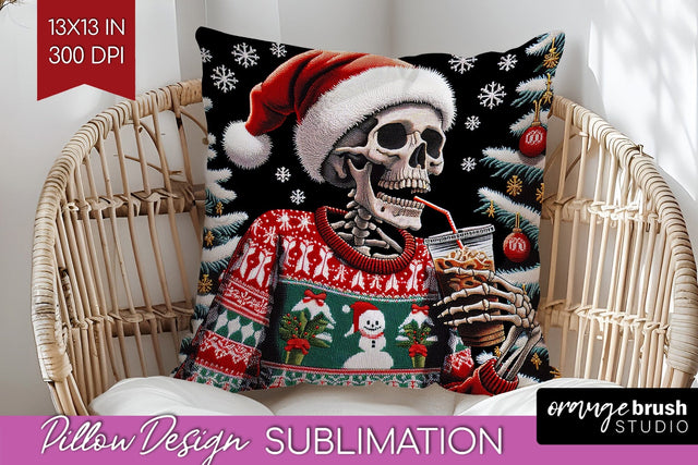 Christmas Skeleton Pillow Sublimation - Santa Pillow Cover Sublimation OrangeBrushStudio 