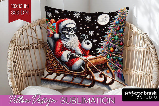 Christmas Skeleton Pillow Sublimation - Santa Pillow Cover Sublimation OrangeBrushStudio 