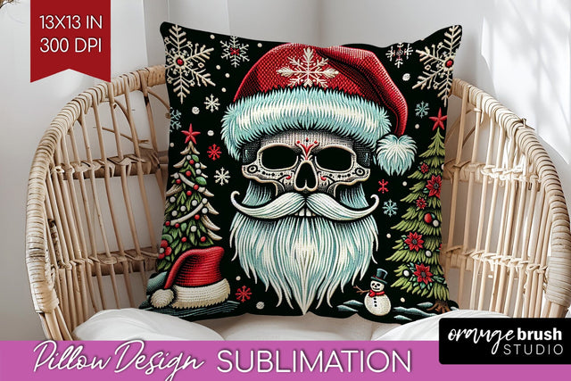 Christmas Skeleton Pillow Sublimation - Santa Pillow Cover Sublimation OrangeBrushStudio 
