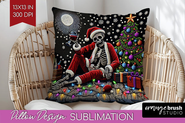 Christmas Skeleton Pillow Sublimation - Santa Pillow Cover Sublimation OrangeBrushStudio 