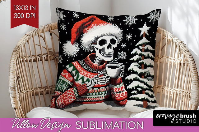 Christmas Skeleton Pillow Sublimation - Santa Pillow Cover Sublimation OrangeBrushStudio 