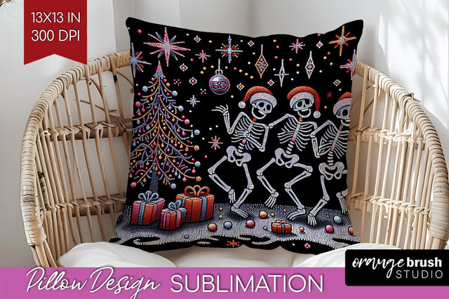 Christmas Skeleton Pillow Sublimation - Santa Pillow Cover Sublimation OrangeBrushStudio 