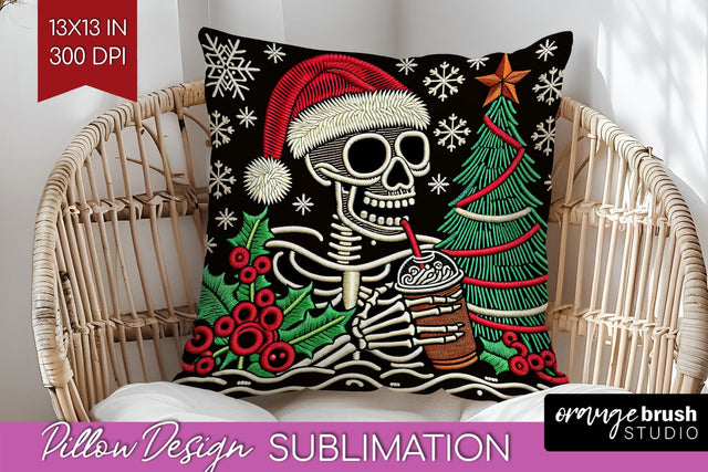 Christmas Skeleton Pillow Sublimation - Santa Pillow Cover Sublimation OrangeBrushStudio 