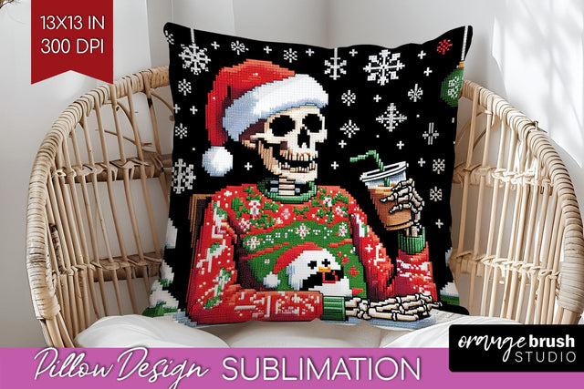 Christmas Skeleton Pillow Sublimation - Santa Pillow Cover Sublimation OrangeBrushStudio 