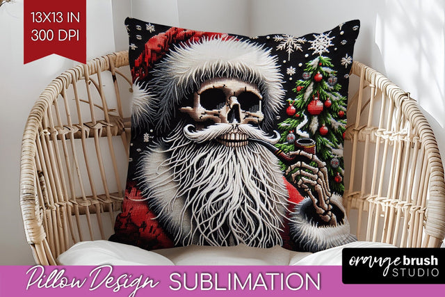 Christmas Skeleton Pillow Sublimation - Santa Pillow Cover Sublimation OrangeBrushStudio 