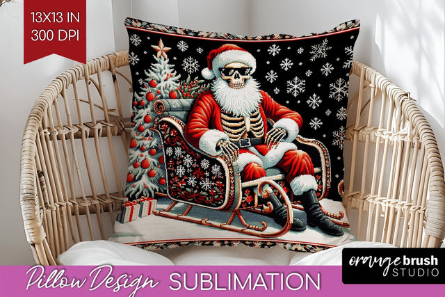 Christmas Skeleton Pillow Sublimation - Santa Pillow Cover Sublimation OrangeBrushStudio 