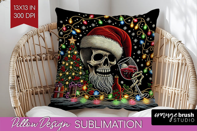 Christmas Skeleton Pillow Sublimation - Santa Pillow Cover Sublimation OrangeBrushStudio 