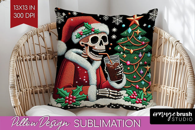 Christmas Skeleton Pillow Sublimation - Santa Pillow Cover Sublimation OrangeBrushStudio 