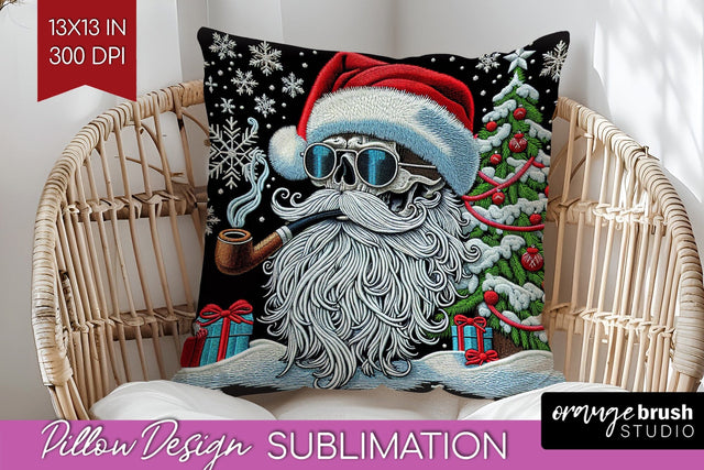 Christmas Skeleton Pillow Sublimation - Santa Pillow Cover Sublimation OrangeBrushStudio 