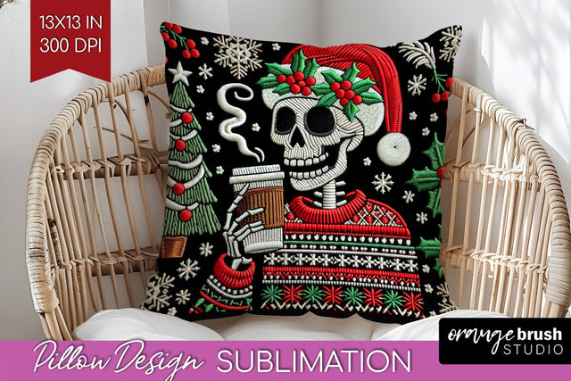 Christmas Skeleton Pillow Sublimation - Santa Pillow Cover Sublimation OrangeBrushStudio 