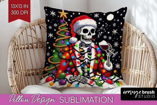 Christmas Skeleton Pillow Sublimation - Santa Pillow Cover Sublimation OrangeBrushStudio 
