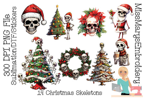 Christmas Skeleton PNG | Christmas Skulls PNG | Christmas Sublimation | Skeleton Sublimation | Christmas PNG SVG MissMarysEmbroidery 