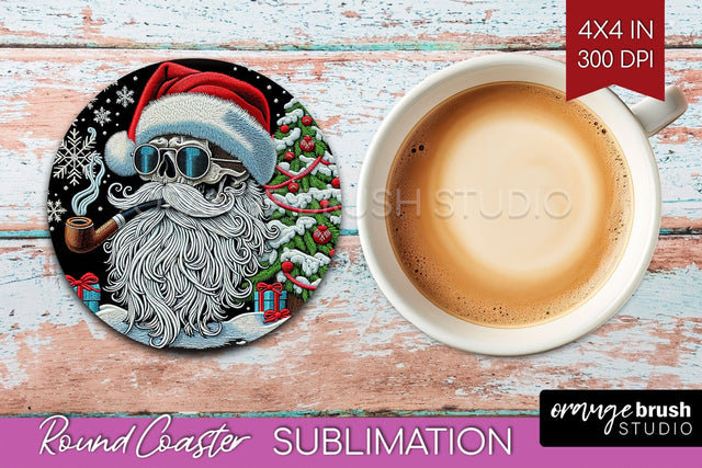 Christmas Skeleton Round Coaster - Santa Coaster Sublimation Sublimation OrangeBrushStudio 