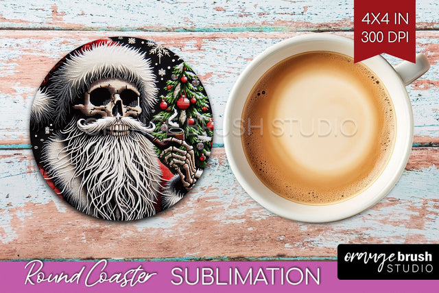 Christmas Skeleton Round Coaster - Santa Coaster Sublimation Sublimation OrangeBrushStudio 