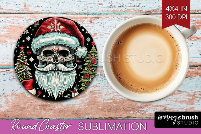 Christmas Skeleton Round Coaster - Santa Coaster Sublimation Sublimation OrangeBrushStudio 
