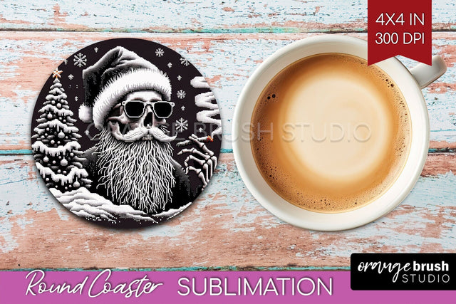 Christmas Skeleton Round Coaster - Santa Coaster Sublimation Sublimation OrangeBrushStudio 