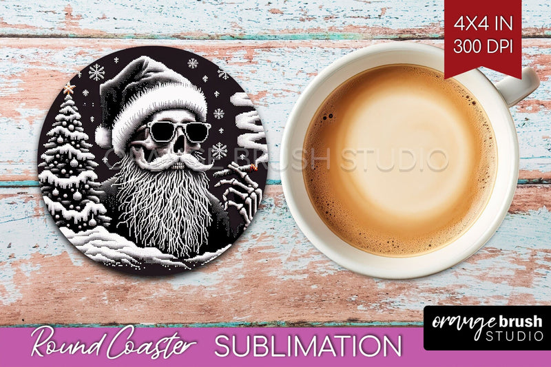 Christmas Skeleton Round Coaster - Santa Coaster Sublimation Sublimation OrangeBrushStudio 