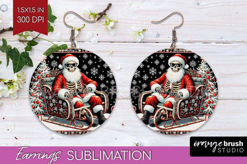 Christmas Skeleton Round Earrings, Santa Earring Sublimation Sublimation OrangeBrushStudio 