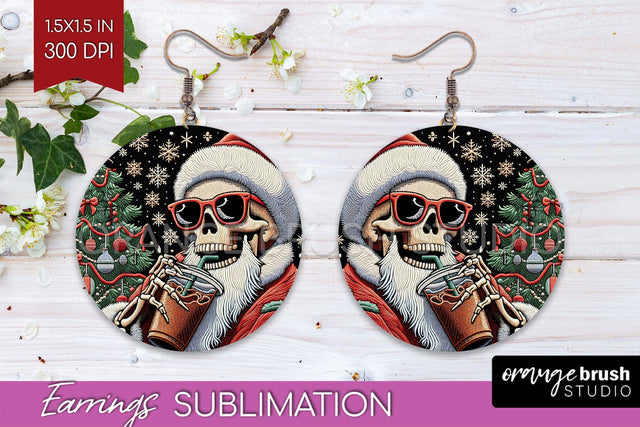 Christmas Skeleton Round Earrings, Santa Earring Sublimation Sublimation OrangeBrushStudio 