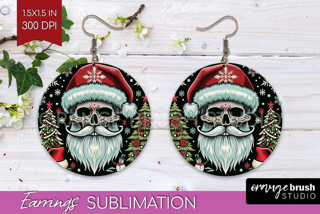 Christmas Skeleton Round Earrings, Santa Earring Sublimation Sublimation OrangeBrushStudio 